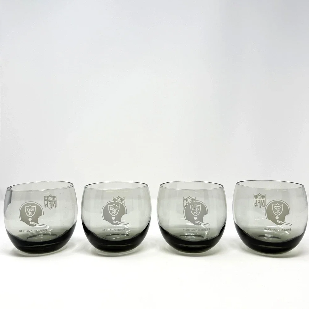 Vintage 1970s Oakland Raiders NFL Whiskey Glasses Smoked Tumblers Set of 4 - Picture 1 of 4